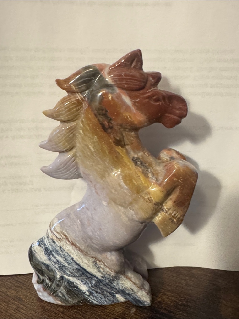 Hand-Carved Ocean Jasper Crystal Horse Sculpture - Home Art Accent